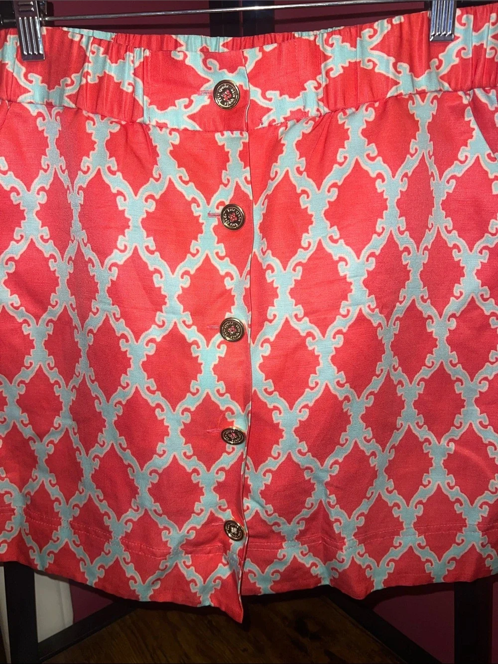 kate spade Coral and White Geometric Button-Front Mini Skirt